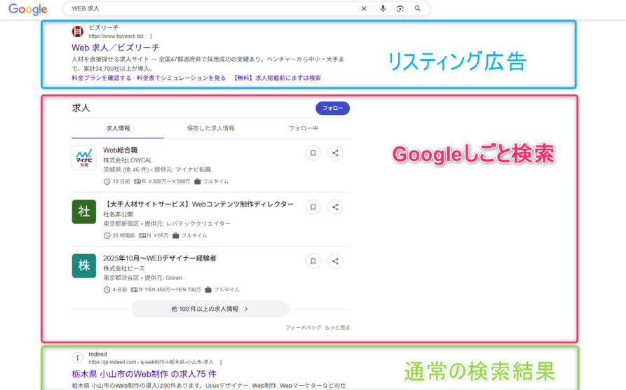 Googleしごと検索の実際のイメージ