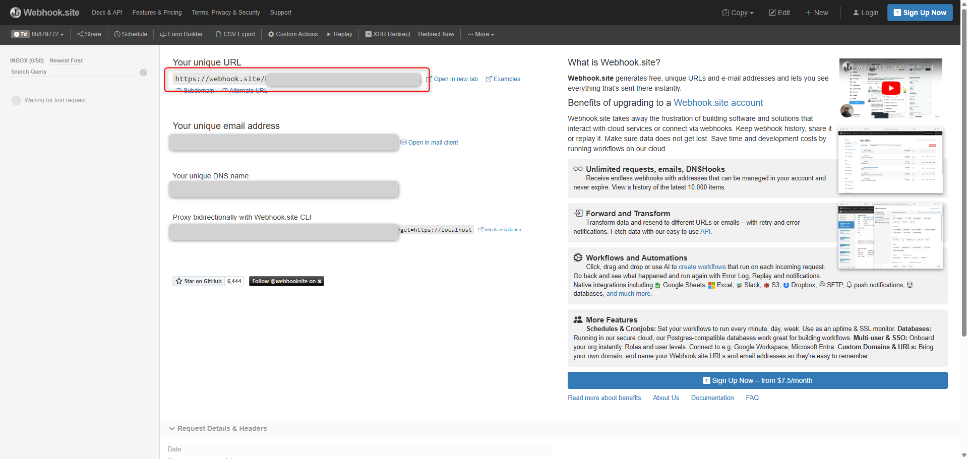 Webhook.siteでURLを取得する